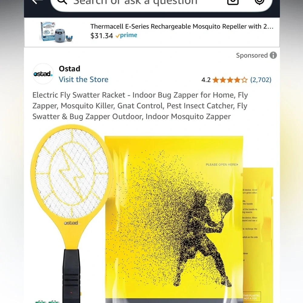 Ostad Electric Fly Swatter Racket‎ - Yellow - Picture 2 of 9